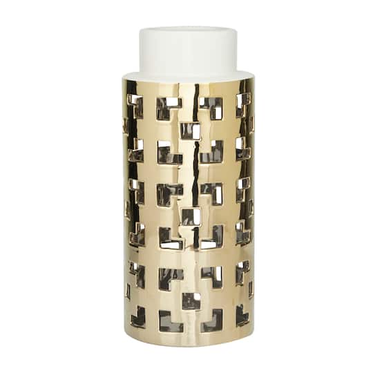 Gold Stoneware Glam Vase, 14" x 6" x 6"